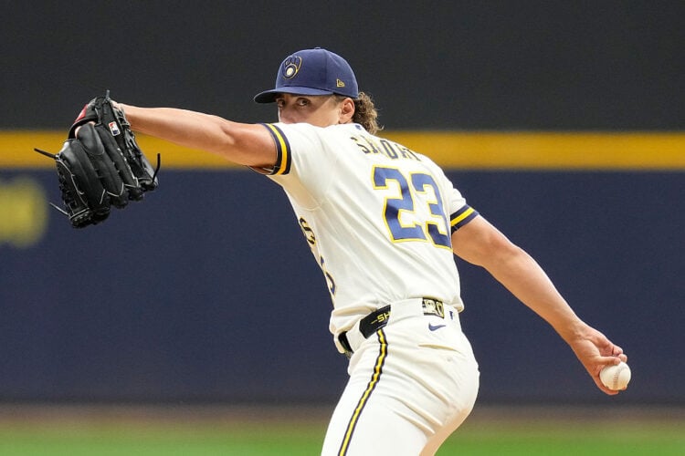 Brandon Sproat throws a pitch against the Mets at American Family Field.