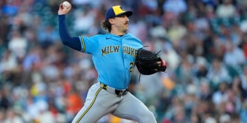 Brandon Sproat throws a pitch at Oracle Park.