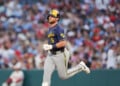Jake Bauers rounds the bases at Angel Stadium.