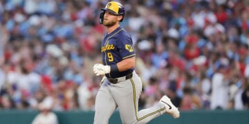 Jake Bauers rounds the bases at Angel Stadium.