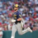 Jake Bauers rounds the bases at Angel Stadium.