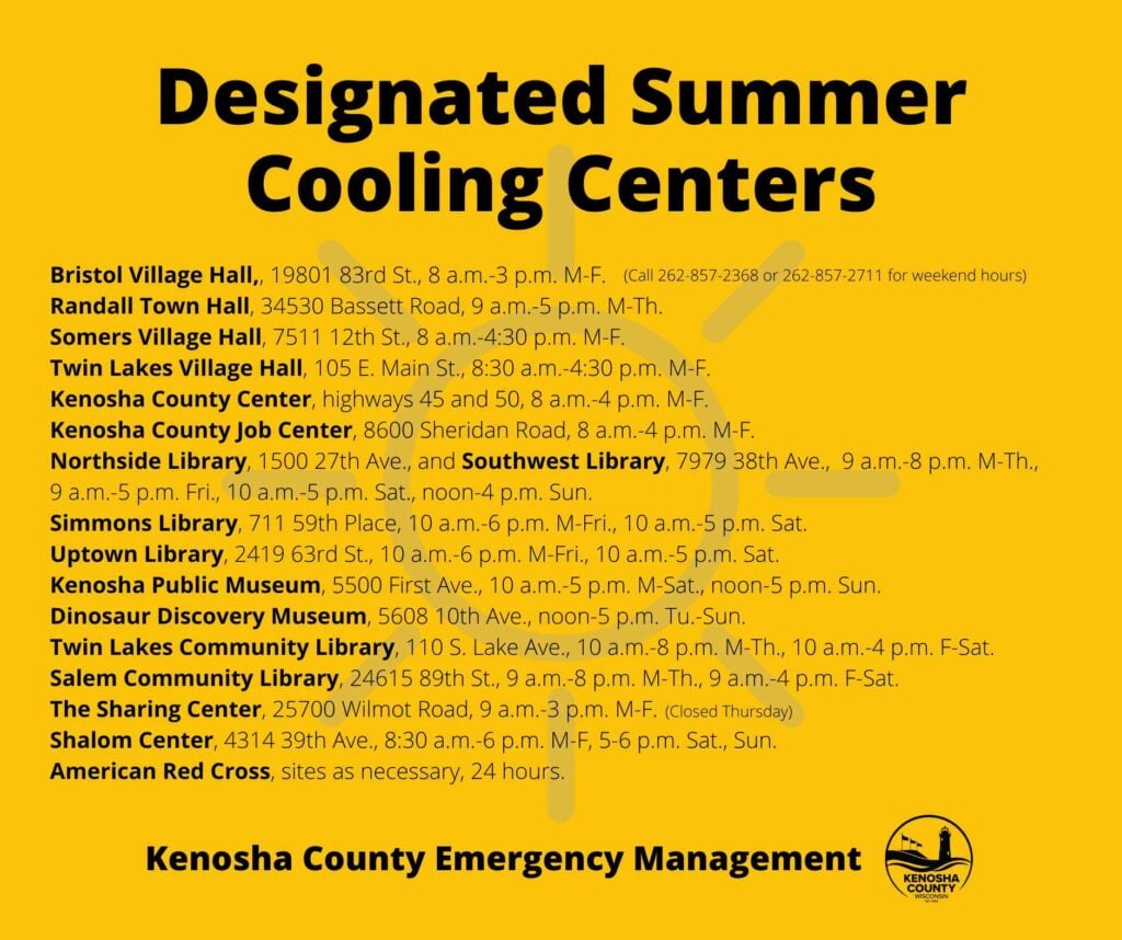 Kenosha County Designated Cooling Centers 2026