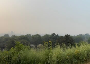 Kilbourn Reservoir as Wisconsin is under an air quality alert due to Minnesota and Canadian wildfires, July 16, 2026 (Photo: Adam Roberts)