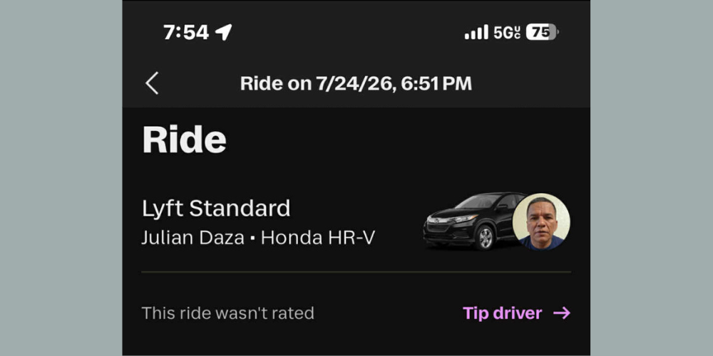 Lyft driver information provided to Tory Lowe.