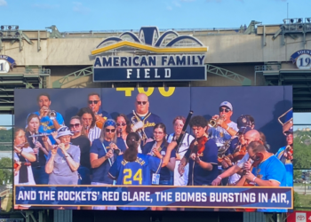 Milwaukee Community Orchestra performs the national anthem before the Brewers v. Reds game on June 29, 2026.