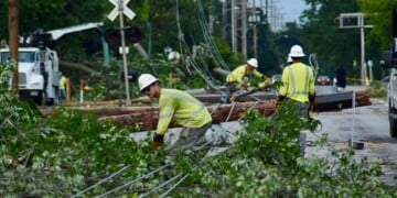 We Energies crews have restored power to more than 122,000 customers after multiple rounds of damaging storms and high winds, including a destructive EF-3 tornado moved across the state Monday. (Photo credit We Energies)
