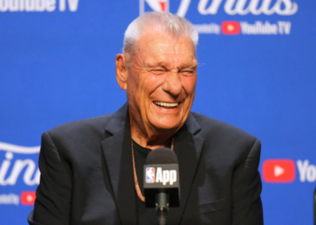 Chuck Daly Lifetime Achievement Award recipient Don Nelson speaks during a press conference before Game 2 of the NBA Finals basketball series against the Oklahoma City Thunder, June 8, 2025, in Oklahoma City. (AP Photo/Kyle Phillips, File)