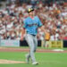 Logan Henderson walks off the mound at Petco Park.