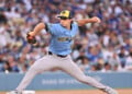 Robert Gasser throws a pitch at Dodger Stadium.
