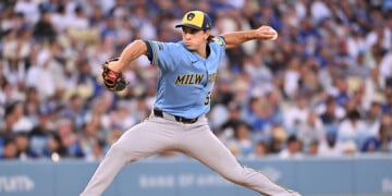 Robert Gasser throws a pitch at Dodger Stadium.