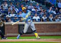 William Contreras swings the bat at Citi Field in Queens, New York.