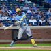 William Contreras swings the bat at Citi Field in Queens, New York.