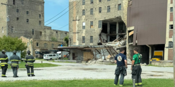 National Warehouse Corporation Building collapse on August 31, 2026. Image provided to 620 WTMJ.