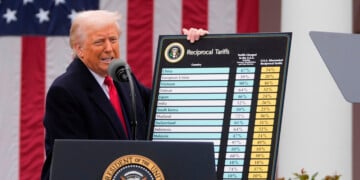 FILE - President Donald Trump speaks during an event to announce new tariffs in the Rose Garden at the White House on April 2, 2025, in Washington. (AP Photo/Mark Schiefelbein, File)
