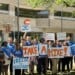 Wisconsin Conservation Voters gathered outside the We Energies office in downtown Milwaukee on Monday, Aug. 24, 2026, to oppose the utility company's current rate proposal for 2027 and 2028. (Neil Doyle/WTMJ)