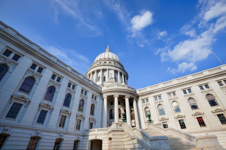 The Wisconsin State Capitol, in Madison, Wisconsin, houses both chambers of the Wisconsin legislature along with the Wisconsin Supreme Court and the Office of the Governor. (Photo credit Ali Majdfar/Getty Images)