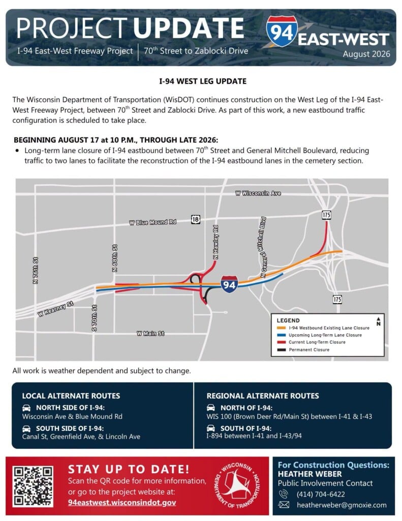 I-94 west leg moves into next phase with eastbound lane reduction