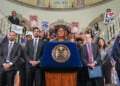 New York Attorney General Letitia James speaks during an announcement of a lawsuit filed by New York and 21 other states challenging the federal government's new public charge rule, on Monday, Sept. 14, 2026, in New York. (AP Photo/Ryan Murphy)