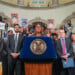New York Attorney General Letitia James speaks during an announcement of a lawsuit filed by New York and 21 other states challenging the federal government's new public charge rule, on Monday, Sept. 14, 2026, in New York. (AP Photo/Ryan Murphy)