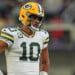 Green Bay Packers quarterback Jordan Love (10) stands on the field during the second half of an NFL football game against the Minnesota Vikings Sunday, Sept. 13, 2026, in Minneapolis. (AP Photo/Abbie Parr)