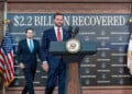 Vice President JD Vance arrives for a news conference, followed by Federal Trade Commission (FTC) Chairman Andrew Ferguson, in the South Court Auditorium in the Eisenhower Executive Office Building on the White House campus, Tuesday, Sept. 22, 2026, in Washington. (AP Photo/Alex Brandon)