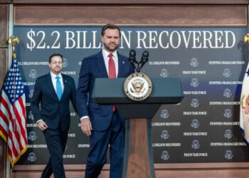 Vice President JD Vance arrives for a news conference, followed by Federal Trade Commission (FTC) Chairman Andrew Ferguson, in the South Court Auditorium in the Eisenhower Executive Office Building on the White House campus, Tuesday, Sept. 22, 2026, in Washington. (AP Photo/Alex Brandon)
