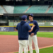 Christian Yelich talks to coaching staff ahead of the Brewers NLDS team practice, September 29, 2026. (Photo: Elisabeth Montemurro)