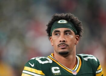 Green Bay Packers' Jordan Love walks off the field after an NFL football game against the Atlanta Falcons in Green Bay, Wis., Thursday, Sept. 24, 2026. (AP Photo/Abbie Parr)