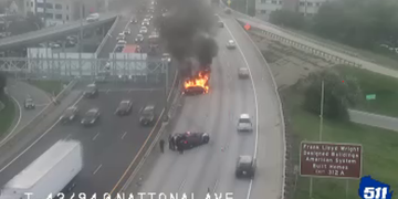 I-43/94 South at Ramp from 9th/Mineral St. The 2 left lanes are blocked due to a fiery crash. 9-28-26