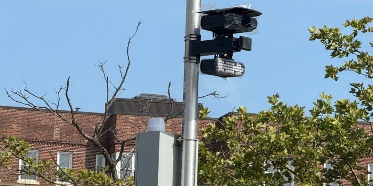 Flock camera, automated license plate reading (ALPR) systems made by Flock Safety, that capture vehicle details and upload the data to a searchable cloud database used by law enforcement. (Photo by: Lindsey Nicholson/UCG/Universal Images Group via Getty Images)
