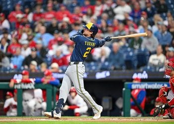 Brice Turang hits a home run at Citizens Bank Park.