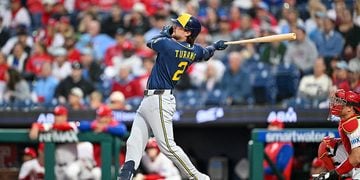 Brice Turang hits a home run at Citizens Bank Park.