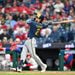 Brice Turang hits a home run at Citizens Bank Park.