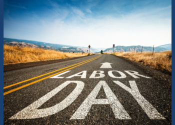 'Labor Day" painted on an empty road