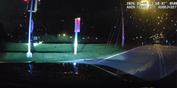 Still of officer running from dashcam video (Photo: Caledonia Police Department)