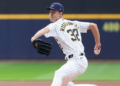 MILWAUKEE, WI - SEPTEMBER 27: Jacob Misiorowski #32 of the Milwaukee Brewers pitches during the game between the St. Louis Cardinals and the Milwaukee Brewers at American Family Field on Sunday, September 27, 2026 in Milwaukee, Wisconsin. (Photo by Kylie Bridenhagen/MLB Photos via Getty Images)