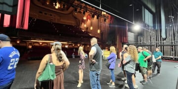Visitors get a behind the scenes look on stage during Doors Open Milwaukee. Photo provided by Historic Milwaukee, Inc.