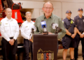 Republican gubernatorial candidate Tom Tiffany holds a press conference in Wausau on Sunday, Sept. 13 after the small plane he was traveling in made an emergency landing in Lake Wausau.