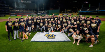 Brewers team photo on the field at PNC Park following their 4th Division title in 4 years, Sept. 15, 2026. (Photo: Milwaukee Brewers)
