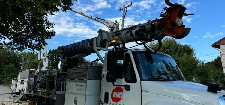 A crew from We Energies out in the field working to clear tree damage. (Photo credit We Energies)