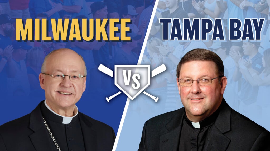 Baseball wager between Archbishop of Milwaukee Jeffrey Grob and Bishop Gregory Parkes, Bishop of Saint Petersburg. Graphic courtesy of the Archdiocese of Milwaukee.