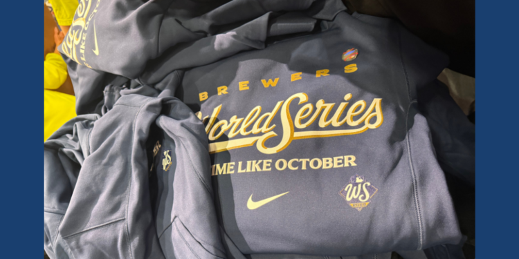 World Series sweatshirts revealed at the Brewers Team Store at American Family Field after the Brewers beat the Los Angeles Dodgers to win the pennant on October 15, 2026 (Photo: Elisabeth Montemurro)