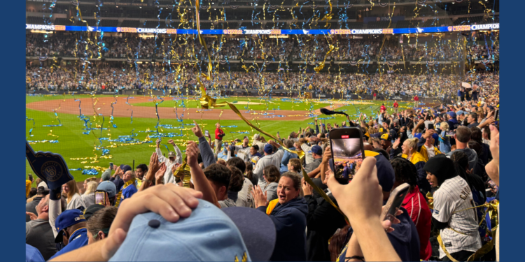 Fans celebrate the Brewers National League title at the American Family Field watch party on October 15, 2026 (Photo: Elisabeth Montemurro)