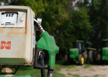 FILE - A diesel fuel tank is seen on a corn and soybean farm, Aug. 26, 2026, in Northfield, Minn. (AP Photo/Ellen Schmidt, File)