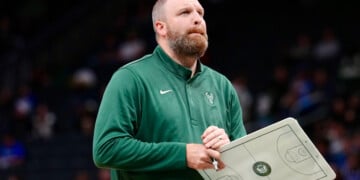 Milwaukee Bucks head coach Taylor Jenkins calls a timeout against the Chicago Bulls during the second half of an NBA preseason basketball game, Wednesday Oct. 14, 2026, in Milwaukee. (AP Photo/Ross Harried)