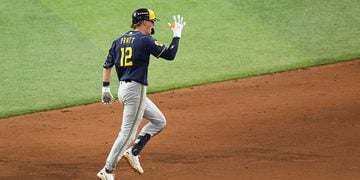 Cooper Pratt rounds the bases after hitting a go-ahead home run in Game 4 of the World Series at Tropicana Field.