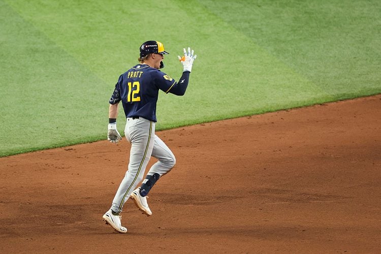 Cooper Pratt rounds the bases after hitting a go-ahead home run in Game 4 of the World Series at Tropicana Field.