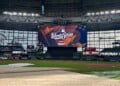 World Series logo on the jumbo screen at American Family Field. Photo credit: Elisabeth Montemurro