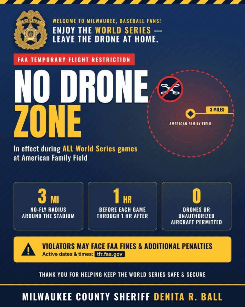 Information about the Temporary Flight Restrictions during the World Series. Graphic provided by the Milwaukee County Sheriff's Office.