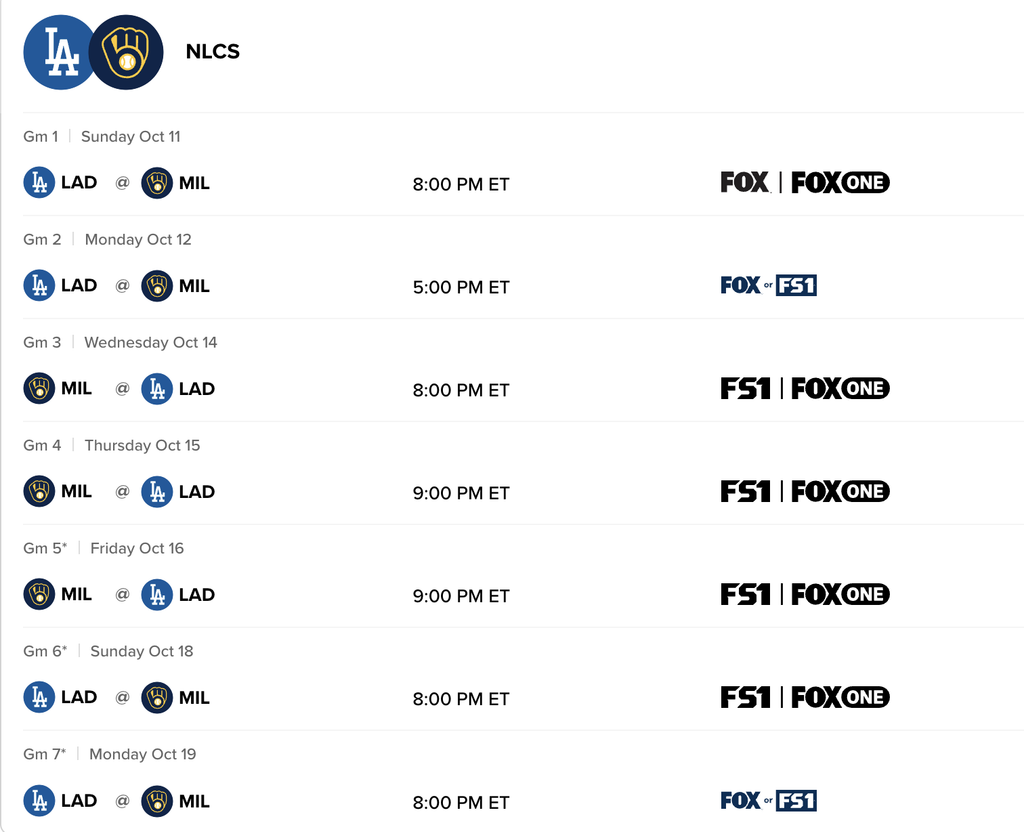 2026 National League Championship Series TV Schedule, Image courtesy of MLB.